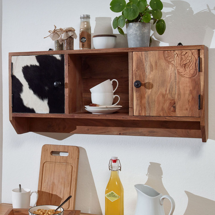 Union Rustic Kitchen Shelf 80 x 36 x 17cm Solid Acacia Wood Wall Shelf ...